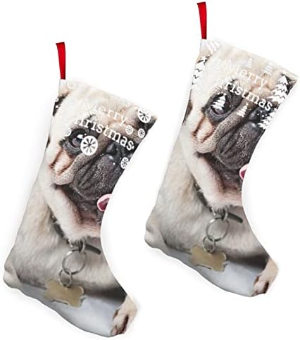 Dcehgew Serin Pug Köpek Baskılı Klasik Noel Çorap 2 Set,Aile Tatil Noel Partisi Süslemeleri için 10 İnç