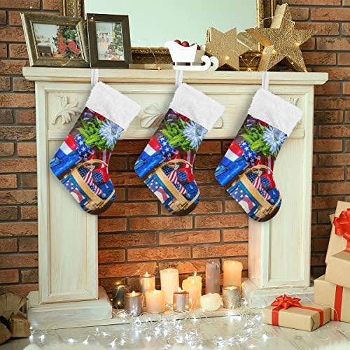 YUEND Büyük Noel Stocking Kitleri ile Beyaz Peluş Trim için Aile Tatil Noel Parti Süslemeleri Mum Sepeti Papatya Çiçek Amerikan