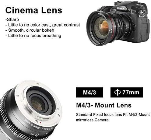 MEKE 12mm T2. 2 Büyük Diyafram Manuel Odaklama Düşük Bozulma 4 K Mini Cine Lens için Micro Four Thirds M43 MFT Olympus Panasonic