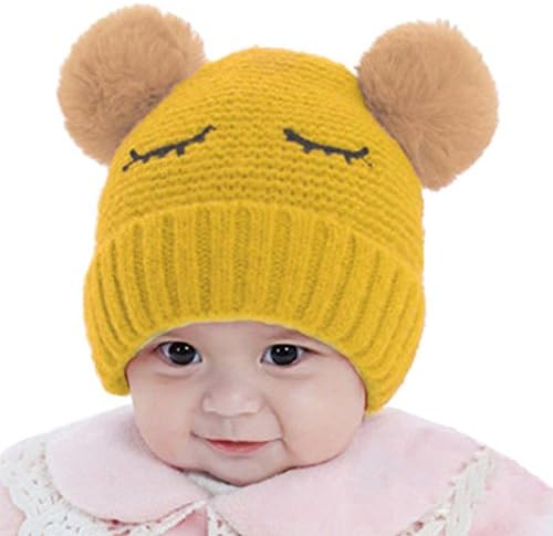 Vovotrade Sevimli Sevimli Bebek Şapka Çocuk Topu Kap Mektup Sıcak Kış Şapka Örme Yün Hemming (Sarı-B)