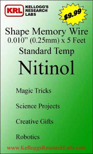 Kellogg'un Araştırma Laboratuvarları, Standart Sıcaklık 115°F (45°C), 0,010 (0,25 mm) Şekil Hafızalı Nitinol Tel, 5 fit