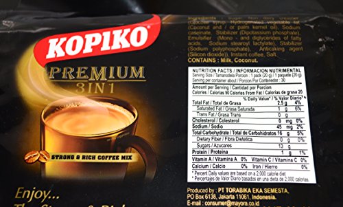Kopiko Instant Premium 3'ü 1 Arada Süt Kreması ve Şekerli Kahve Poşet Başına 30 Sayım