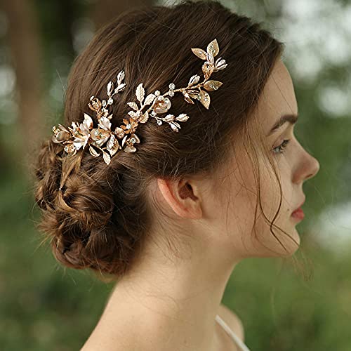 Bohemian Gelin Vintage Takı Saç Tarak, Boho Altın Yaprak Gelin saç tokası Parça Çiçek Kadın Barrette El Yapımı Düğün Aksesuarları