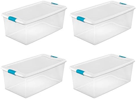 Sterilite 14998004 106 Quart Beyaz/Mavi Akvaryum Mandallı Şeffaf Plastik Saklama Kutusu