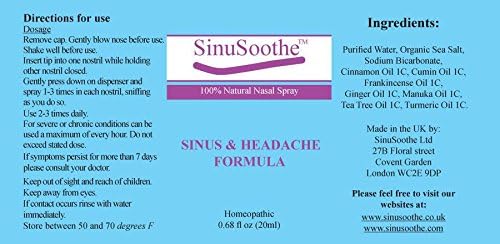SinuSoothe %100 Doğal Burun Spreyi (SİNÜS ve baş ağrısı FORMÜLÜ) (0.68 floz) - Sinüzit, Saman Nezlesi, Sinüs Alerjileri, Soğuk