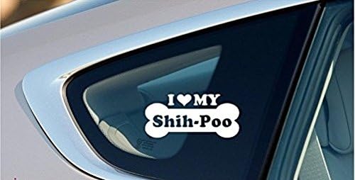 Ben Aşk Benim Shih-poo Köpek Kemik Köpek Sembol Beyaz Vinil Araba Sticker Sembol Siluet Tuş Takımı Parça Pad Çıkartması Laptop