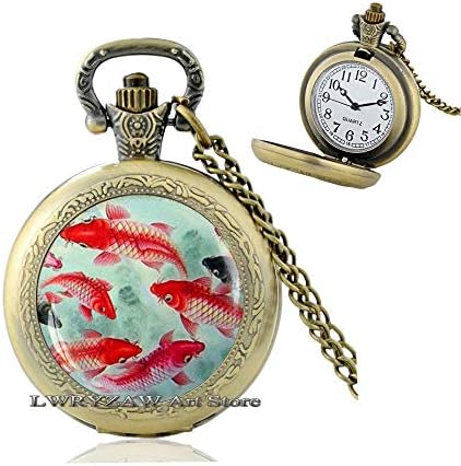 Koi Balık cep saati Kolye, Japon Koi Balık, Japon Sanat Kolye, Koi Balık Sanat, Asya Sanat cep saati Kolye, Balık Kolye, M130