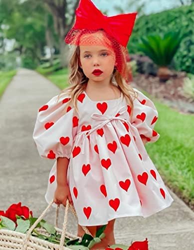 TRKIYQC Çocuklar Yürüyor Bebek Kız Kıyafetler Fırfır Kollu Elbise Kalp Baskı sevgililer Günü Tek Parça Elbise