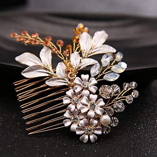 DKJGH Altın Kristal Çiçek Saç Combs Mücevherat Gelin Tiaras Başlığı Saç Takı Kadın Düğün Saç Parçası Aksesuarları (Renk: A)