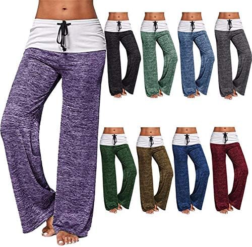 Andongnywell Kadınlar Geniş Bacak Pantolon Yoga Pantolon Düz Bacak Eşofman Altı Salonu Rahat Legging İpli Gevşek Pantolon