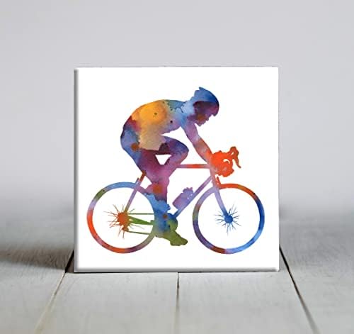Soyut Bisikletçi Suluboya Sanat Dekoratif Karo (6 X 6)
