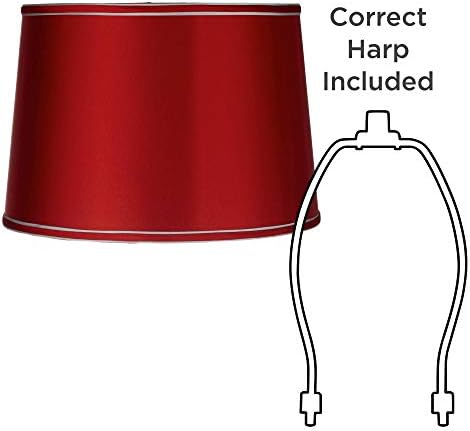 Sydnee Saten Kırmızı Orta Davul Lamba Gölge 14 Üst x 16 Alt x 11 Eğik x 11 Yüksek (Örümcek) Arp ve Finial ile Değiştirme-Brentwood