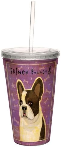 Ağaçsız Selamlar John W. Golden Artful Traveler'dan Beyaz Brindle Fransız Bulldog Yeniden Kullanılabilir Samanlı Çift Duvarlı