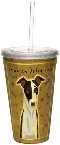 Ağaçsız Selamlar John W. Golden Artful Traveler'dan Siyah Beyaz İtalyan Greyhound Yeniden Kullanılabilir Samanlı Çift Duvarlı