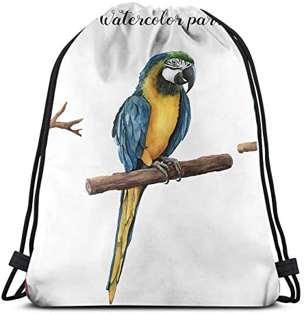 Papağan ipli sırt çantaları Suluboya Güzel Üç Papağan Kırmızı Mavi Sarı ve Yeşil Papağan Beyaz Spor Çantası Spor Çuval Okul Yürüyüş
