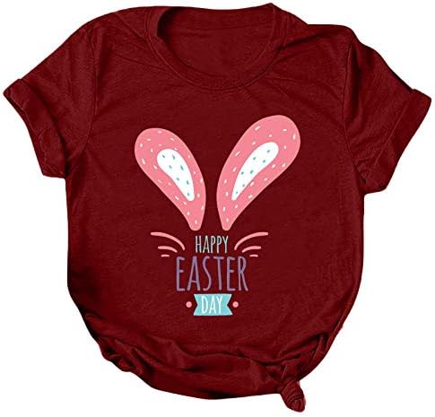 Mutlu Paskalya Günü Bayan Sevimli Gömlek Kısa Kollu Tavşan Kulaklar Baskı Grafik Tees Trendy Casual Yaz Gevşek Fit T-Shirt