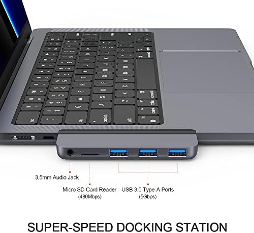 Qwiizlab Alüminyum USB C Hub Adaptörü, USB-A 5Gbps Veri Bağlantı Noktalarına sahip Çok Portlu Dizüstü Bilgisayar Yerleştirme