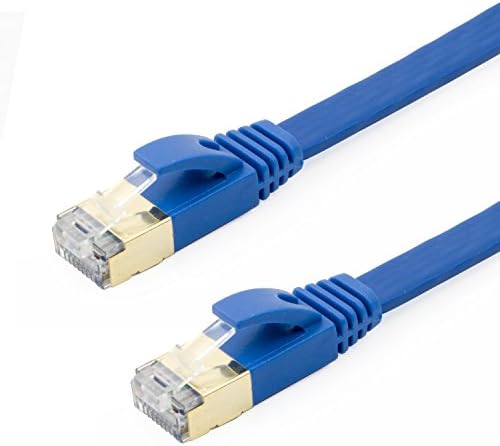 Buhbo 6 inç (0.5 ft) CAT7 Düz Ethernet Kablosu Korumalı STP Ağ Snagless Kablo RJ45 Cat 7, Mavi
