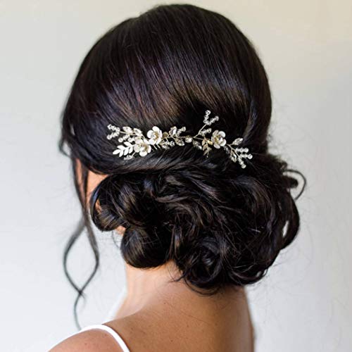 Unicra Çiçek Gelin Düğün Saç Yan Tarak Kristal Gelin Saç Parçası yaprak Saç Aksesuarları Kadınlar ve Kızlar için (Gümüş)