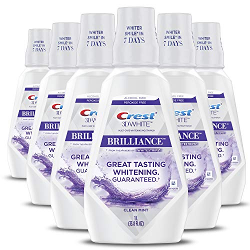 Crest 3D Beyaz Brilliance Alkol Ücretsiz Beyazlatma Gargara Temiz Nane 33.7 oz 6 Paketi