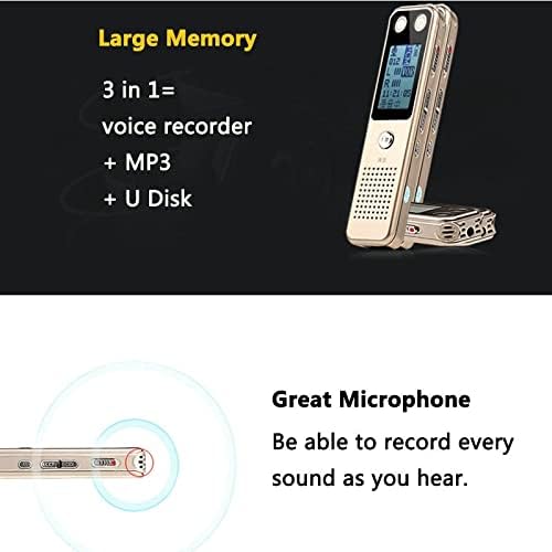 SXYLTNX Taşınabilir Ses Kaydedici Dijital Mini Kayıt Kulaklık Şifre Koruma Fonksiyonu ile MP3 Çalar (Kapasite: 8 GB, Renk: Altın)