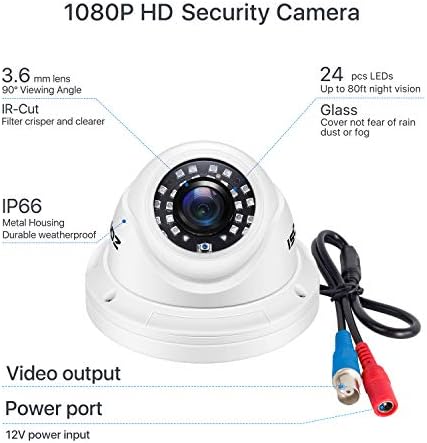 ZOSI 4 Paketi 1080 P Güvenlik Kameraları 2.0 MP Su Geçirmez Açık Kapalı 80ft Gündüz Gece CCTV Beyaz Dome Gözetim Kameraları ile