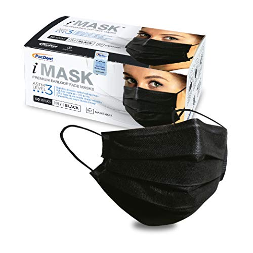 Pac-Dent ıMask Premium ASTM Seviye 3 Yüz Maskeleri, Siyah, 50'li Paket