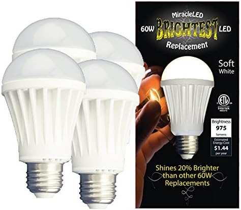 MiracleLED 604753 LED Değiştirme 12 watt ETL Sertifikalı 975 Lümen A19 Ev Ampulü, Yumuşak Beyaz, 4 Paket