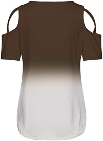 Reokoou Womens Degrade Yaz Strappy Soğuk Omuz T Shirt Kısa Kollu V Boyun Tunik Tees Casual Gevşek Bluz Tops