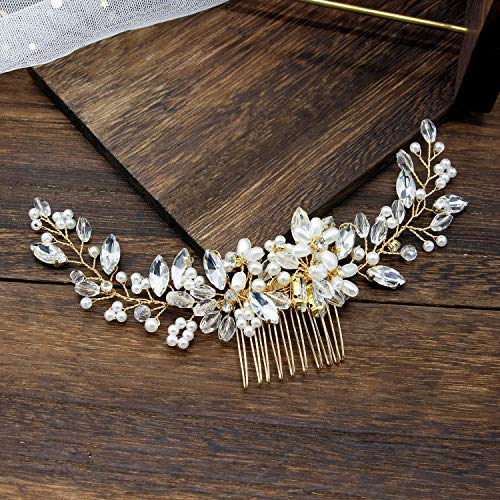Milisente Gelin Yan Tarak Kristal Çiçek Rhinestone Headpieces Gelin Sevimli Düğün Saç Aksesuarları Saç parçaları(Altın)