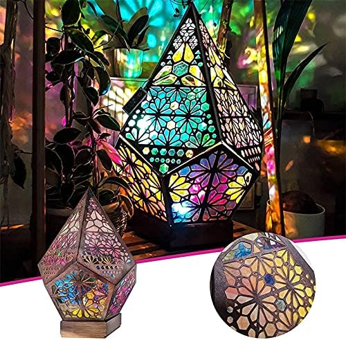yıngzheng Bohemian zemin dekoratif lamba, LED renkli elmas ışıkları, USB şarj elmas peri bronz geometrik lamba Bohemian dekorasyon,