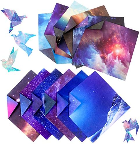 Çocuklar ve Yetişkinler için Premium Origami Kağıdı 6x6 inç Çift Taraflı 100 Sayfa, Güzel Galaksi Dış Alanının 12 Canlı Tasarımı,