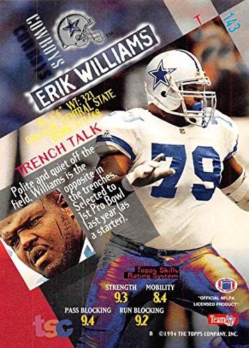 1994 Stadyum Kulübü Süper Takımlar Süper Kase Futbol 143 Erik Williams Dallas Cowboys Resmi NFL Ticaret Kartı Topps