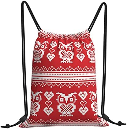 marat Kırmızı Baykuş Ve Kalp Aşk Unisex ipli sırt çantası Polyester Toplu Dize Çanta Su Geçirmez Sırt Çantası İçin Spor Salonu