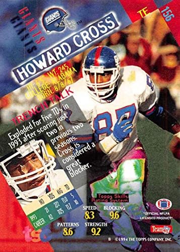 1994 Stadyum Kulübü Süper Takımlar Super Bowl Futbol 156 Howard Cross New York Giants Topps'den Resmi NFL Ticaret Kartı