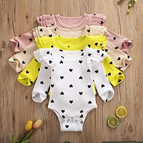 Yenidoğan Bebek Kız Romper Bodysuit Tulum Düz Renk Uzun Kollu Fırfır Tops Sıcak Pamuklu Giysiler