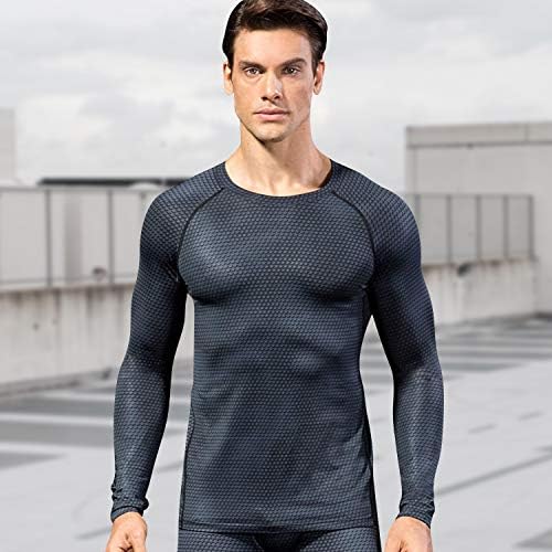 3 Paket erkek Sıkıştırma Gömlek Uzun Kollu, Baz-Katman Hızlı Kuru Egzersiz T Shirt Spor Aktif Koşu Tops