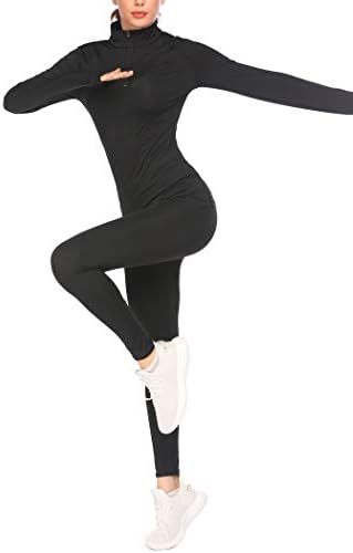 Pinspark kadın Uzun Kollu Atletik Gömlek 1/4 Zip Kazak Koşu Yürüyüş Egzersiz Yoga Tops ile Başparmak Delik S-XXL