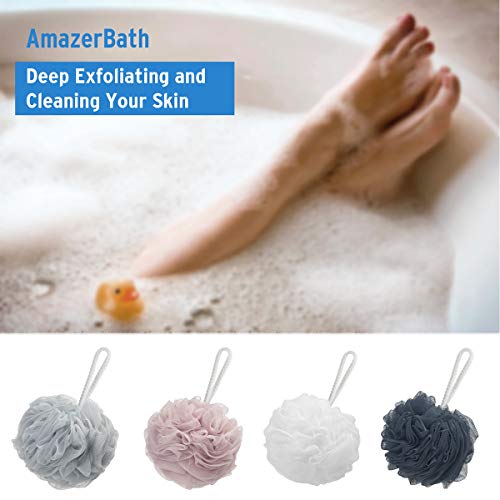 AmazerBath Duş Banyo Süngeri 60 g/adet Duş Lif Kabağı Topları Vücut Yıkama Erkekler Kadınlar için Banyo-4 Paket (Koyu Gri-Pembe-Gri-Beyaz)
