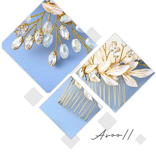 Asooll Gelin Düğün Saç Tarak Altın Çiçek Gelin Başkanı Klip Rhinestone Kristal Başlığı Kadınlar ve Kızlar ıçin