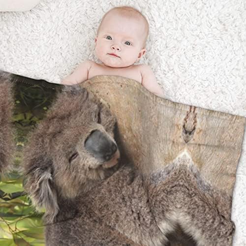 Koala Ayı Baskı Bebek Battaniyeleri, Bebek Kundak Battaniyesi, Peluş Polyester Kumaş, 30 X 40 İnç