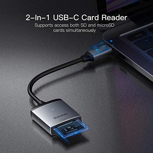 Baseus 2-in-1 Kart Okuyucu,USB C SD Mikro SD Hafıza kart okuyucu, alüminyum Tipi 3.0 Kart Yuvası için MacBook Pro Hava Samsung