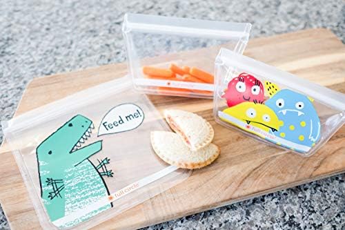 Tam Daire ZipTuck Çocuklar Yeniden Kullanılabilir Plastik Gıda ve saklama çantası, Öğle Yemeği Seti, Dinozor