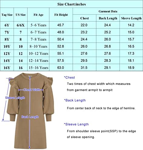 Kızlar Ekip Boyun Kazak Elbise Fener Kollu Elbise Örgü Ruffled Elbise Boyutu 5-12