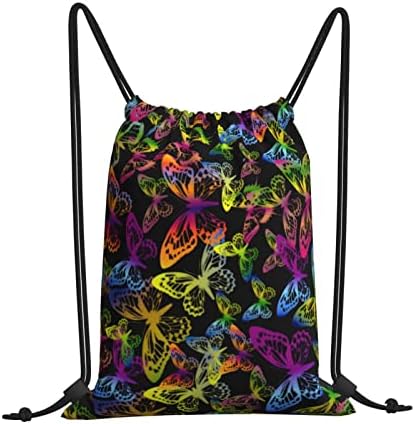 Renkli Kelebekler İpli sırt çantası, spor Salonu Sackpack Çanta Yoga Spor Yüzme seyahat Plaj İçin