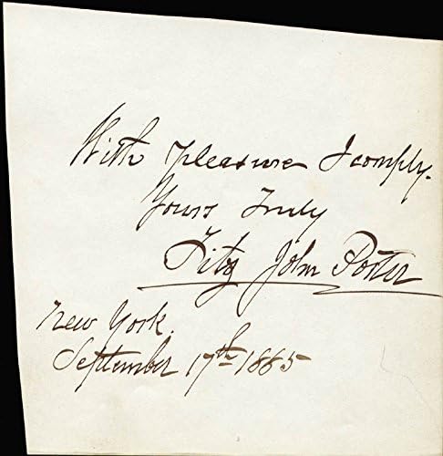 Tümgeneral Fitz John Porter-İmzalı İmza Notu 09/17/1885