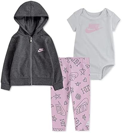 Nike Bebek Kız Tam Zip Hoodie, Bodysuit & Tayt 3 Parça Set