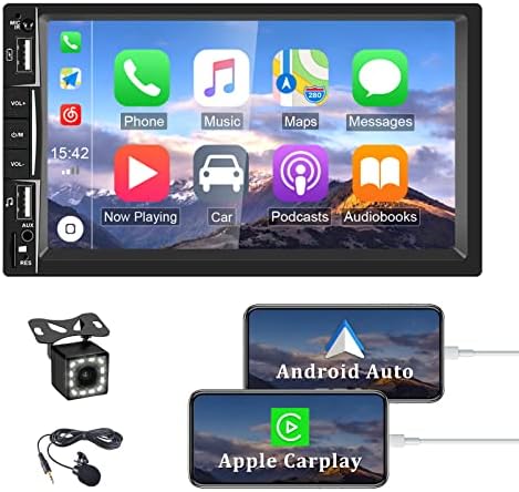 Apple Carplay Çift Din Araba Stereo ile Android Oto, CAMECHO 7 İnç HD Dokunmatik Ekran Araba Stereo Bluetooth ve Yedekleme Kamera
