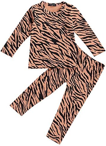 Bebek Yürüyor Bebek Erkek Kız Uzun Kollu Leopar / Zebra Desen Bodysuit Romper Tişört Üst + Uzun Pantolon Pijama Pijama