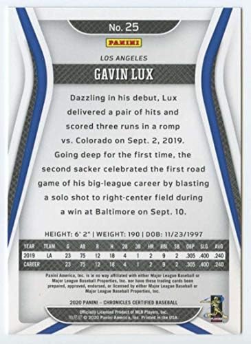 2020 Panini Chronicles Sertifikalı Yeşil Beyzbol 25 Panini Amerika'dan Gavin Lux Los Angeles Dodgers Resmi MLB PA Ticaret Kartı